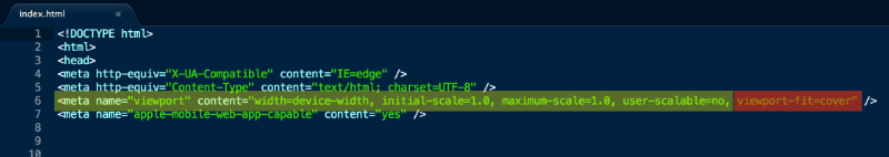 Viewport meta tag must include viewport-fit=cover